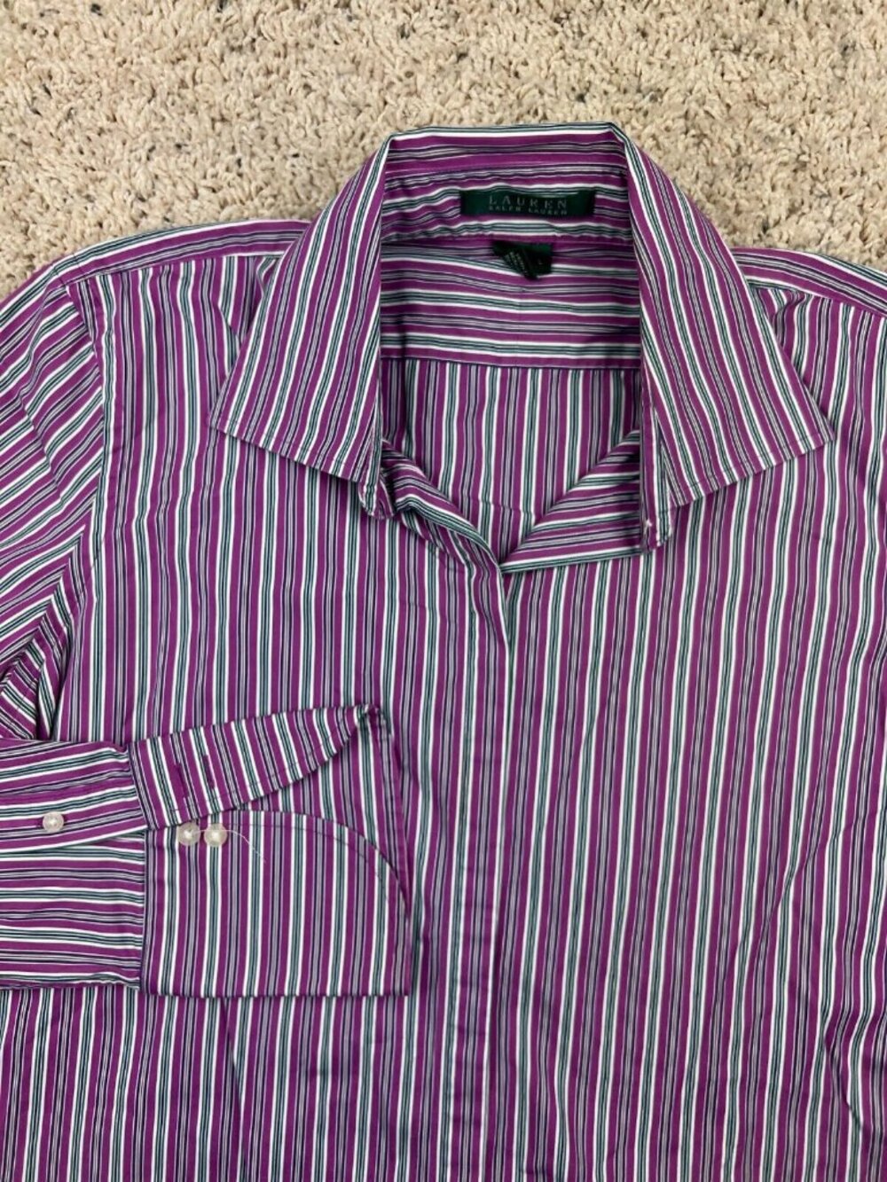 Lauren Ralph Lauren Button Up Shirt Women’s Large Purple Striped Colorful Casual